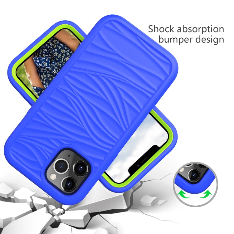 For iPhone 15 Pro Wave Pattern 3 in 1 Silicone + PC Phone Case(Blue+Olivine) - HoMEdemic™ 