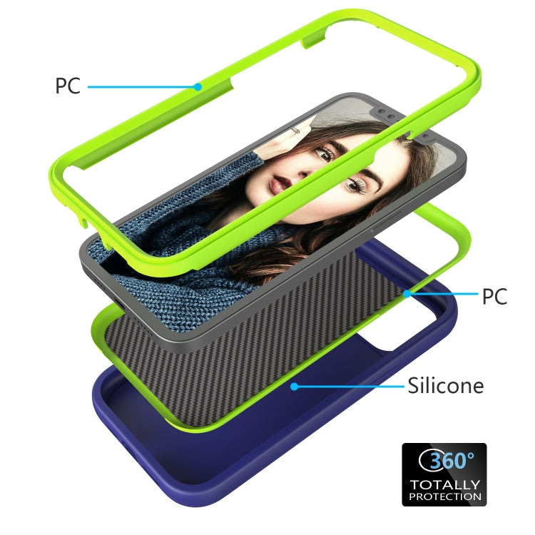 For iPhone 15 Pro Wave Pattern 3 in 1 Silicone + PC Phone Case(Navy+Olivine) - HoMEdemic™ 