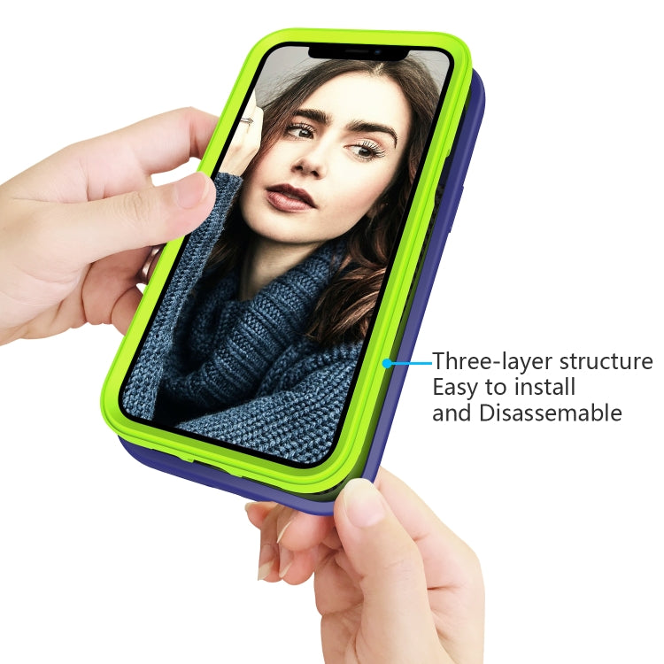 For iPhone 15 Pro Wave Pattern 3 in 1 Silicone + PC Phone Case(Navy+Olivine) - HoMEdemic™ 