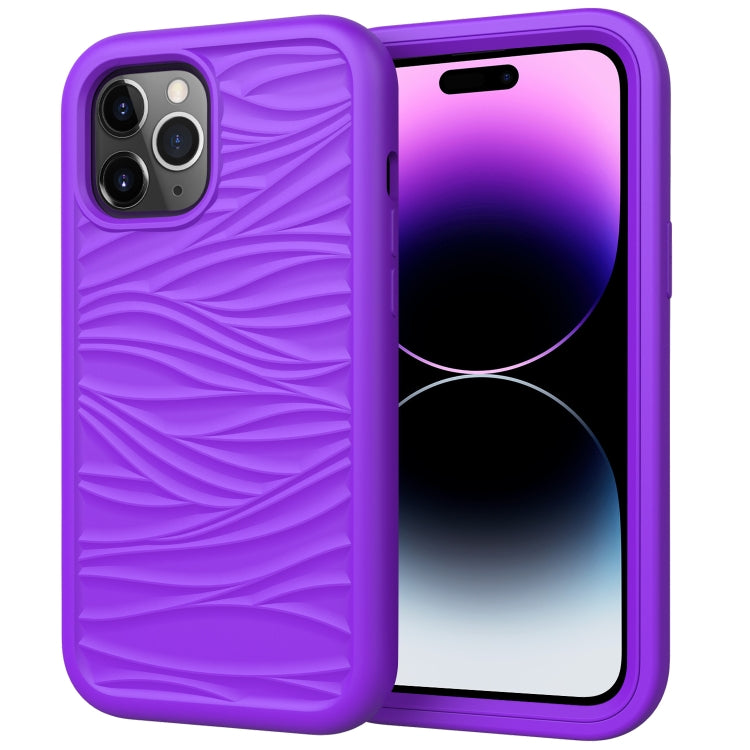 For iPhone 15 Pro Wave Pattern 3 in 1 Silicone + PC Phone Case(Purple) - HoMEdemic™ 
