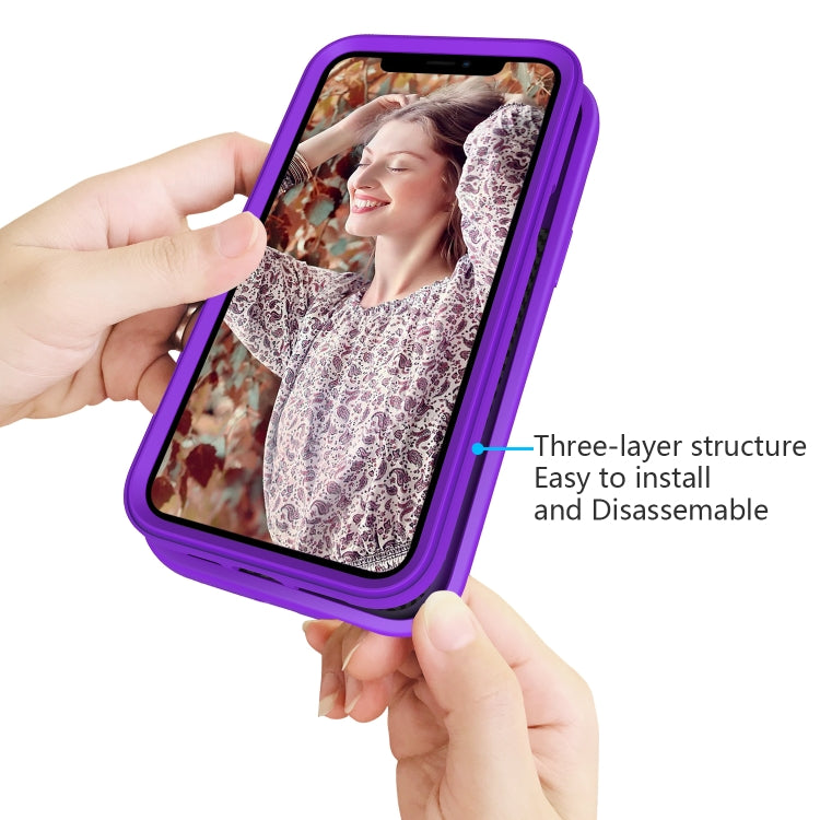 For iPhone 15 Pro Wave Pattern 3 in 1 Silicone + PC Phone Case(Purple) - HoMEdemic™ 