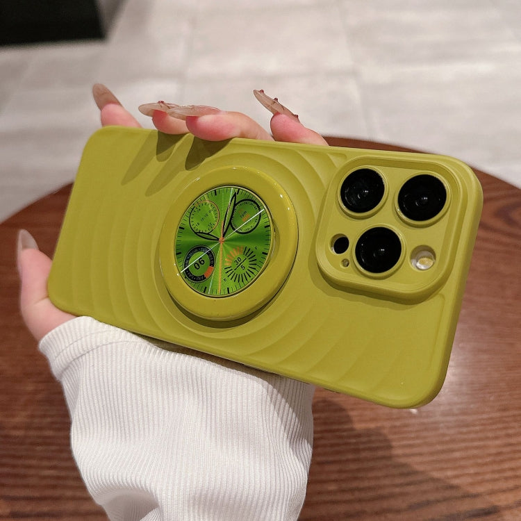 For iPhone 15 Pro Wave Texture PC Shockproof Phone Case with Holder(Avocado Green) - HoMEdemic™ 