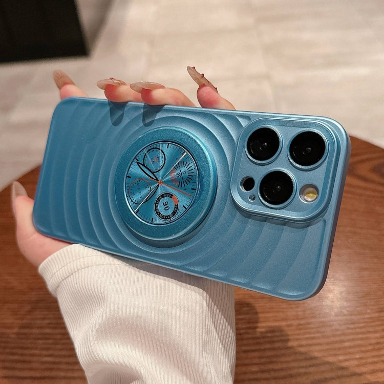 For iPhone 15 Pro Wave Texture PC Shockproof Phone Case with Holder(Blue) - HoMEdemic™ 