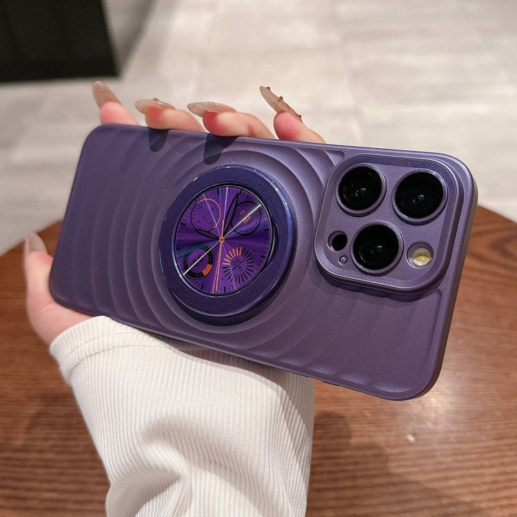 For iPhone 15 Pro Wave Texture PC Shockproof Phone Case with Holder(Purple) - HoMEdemic™ 