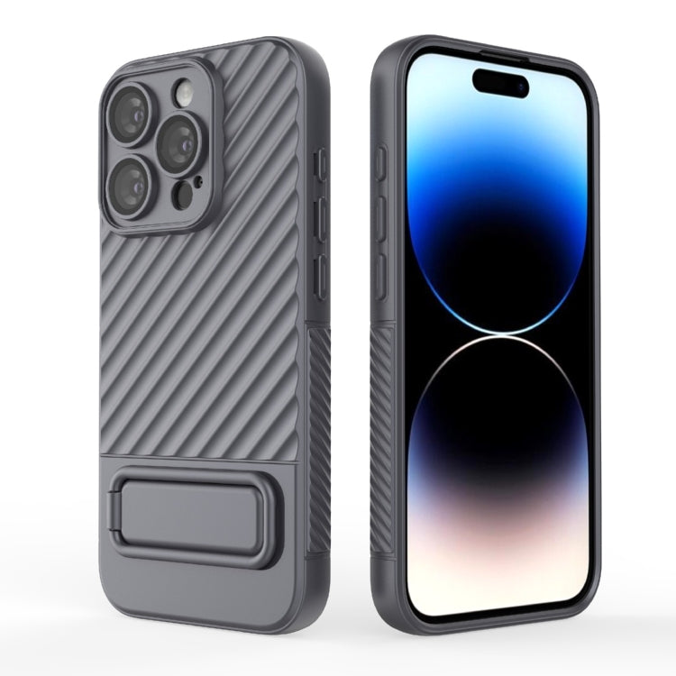 For iPhone 15 Pro Wavy Texture TPU Phone Case with Lens Film(Grey) - HoMEdemic™ 