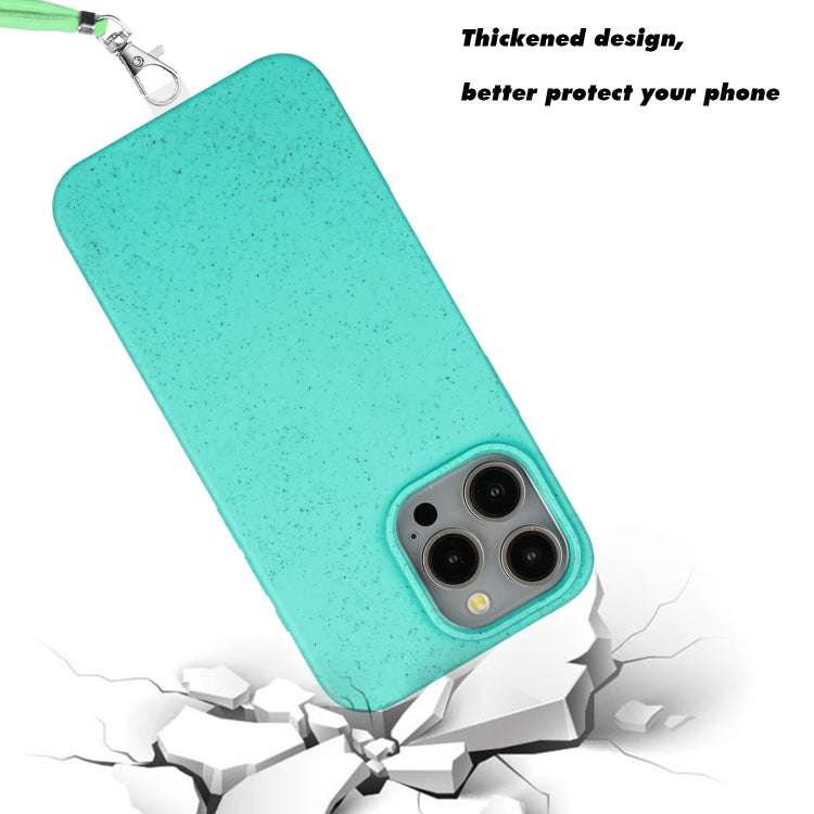 For iPhone 15 Pro Wheat MagSafe Magnetic Straw Material + TPU Phone Case with Lanyard(Green) - HoMEdemic™ 