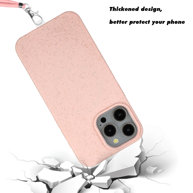 For iPhone 15 Pro Wheat MagSafe Magnetic Straw Material + TPU Phone Case with Lanyard(Pink) - HoMEdemic™ 