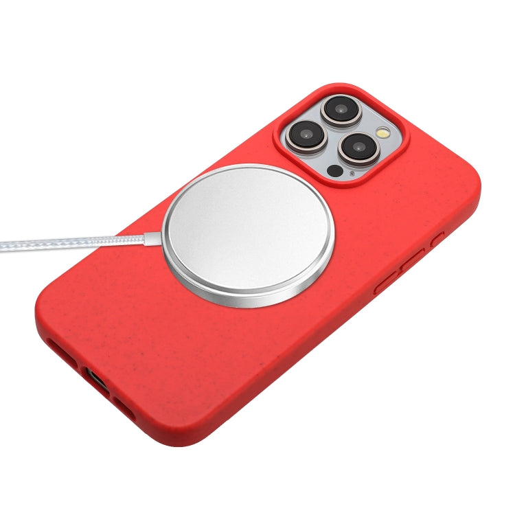 For iPhone 15 Pro Wheat MagSafe Magnetic Straw Material + TPU Phone Case with Lanyard(Red) - HoMEdemic™ 