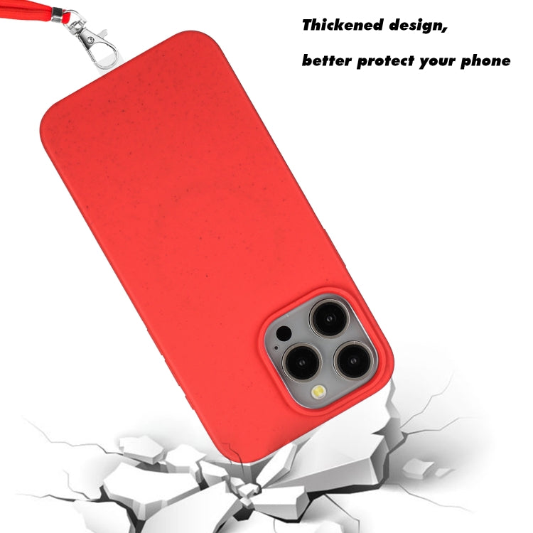 For iPhone 15 Pro Wheat MagSafe Magnetic Straw Material + TPU Phone Case with Lanyard(Red) - HoMEdemic™ 