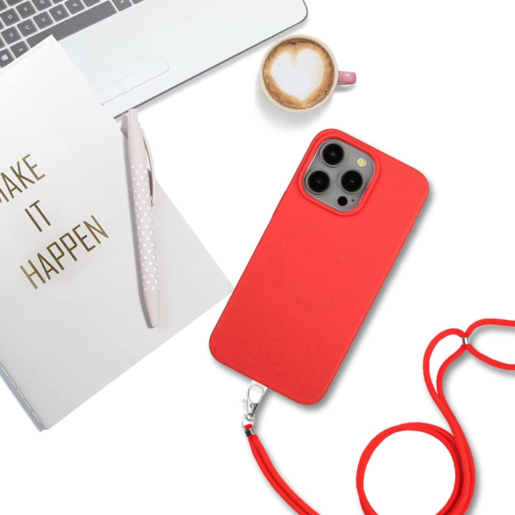 For iPhone 15 Pro Wheat MagSafe Magnetic Straw Material + TPU Phone Case with Lanyard(Red) - HoMEdemic™ 
