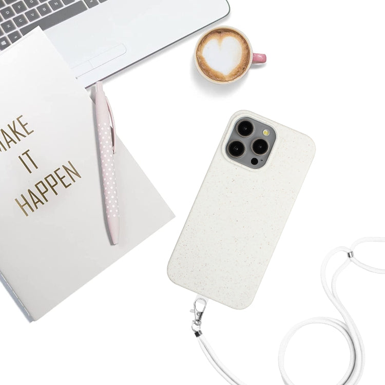 For iPhone 15 Pro Wheat MagSafe Magnetic Straw Material + TPU Phone Case with Lanyard(White) - HoMEdemic™ 
