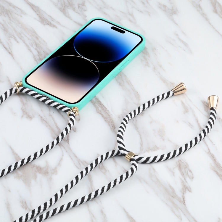 For iPhone 15 Pro Wheat Straw TPU Shockproof Phone Case with Neck Lanyard(Green) - HoMEdemic™ 