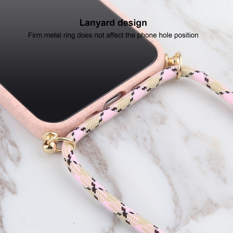 For iPhone 15 Pro Wheat Straw TPU Shockproof Phone Case with Neck Lanyard(Pink) - HoMEdemic™ 