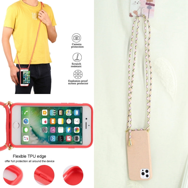 For iPhone 15 Pro Wheat Straw TPU Shockproof Phone Case with Neck Lanyard(Pink) - HoMEdemic™ 