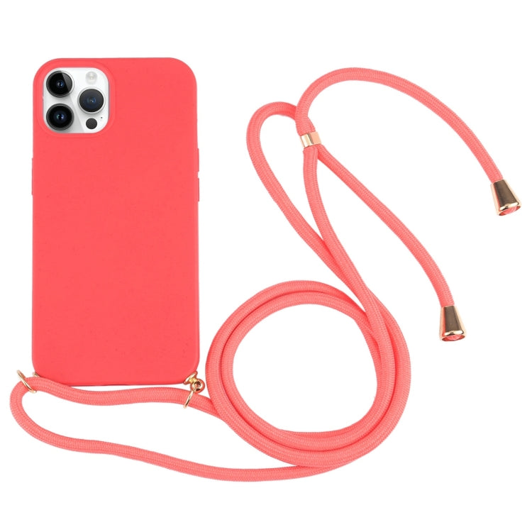 For iPhone 15 Pro Wheat Straw TPU Shockproof Phone Case with Neck Lanyard(Red) - HoMEdemic™ 