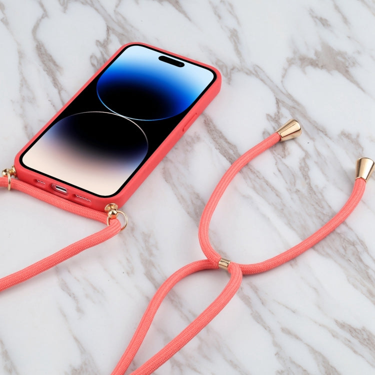 For iPhone 15 Pro Wheat Straw TPU Shockproof Phone Case with Neck Lanyard(Red) - HoMEdemic™ 