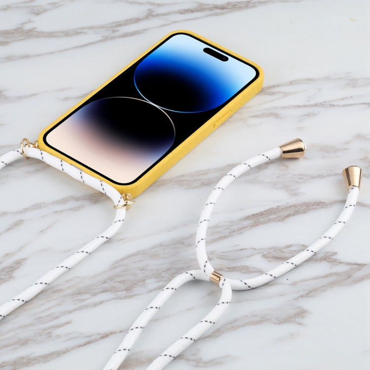 For iPhone 15 Pro Wheat Straw TPU Shockproof Phone Case with Neck Lanyard(Yellow) - HoMEdemic™ 