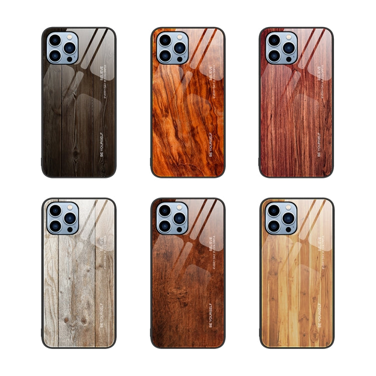 For iPhone 15 Pro Wood Grain Glass Phone Case(Light Brown) - HoMEdemic™ 