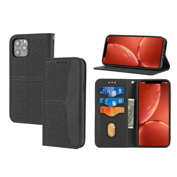 For iPhone 15 Pro Woven Texture Stitching Magnetic Leather Phone Case(Black) - HoMEdemic™ 