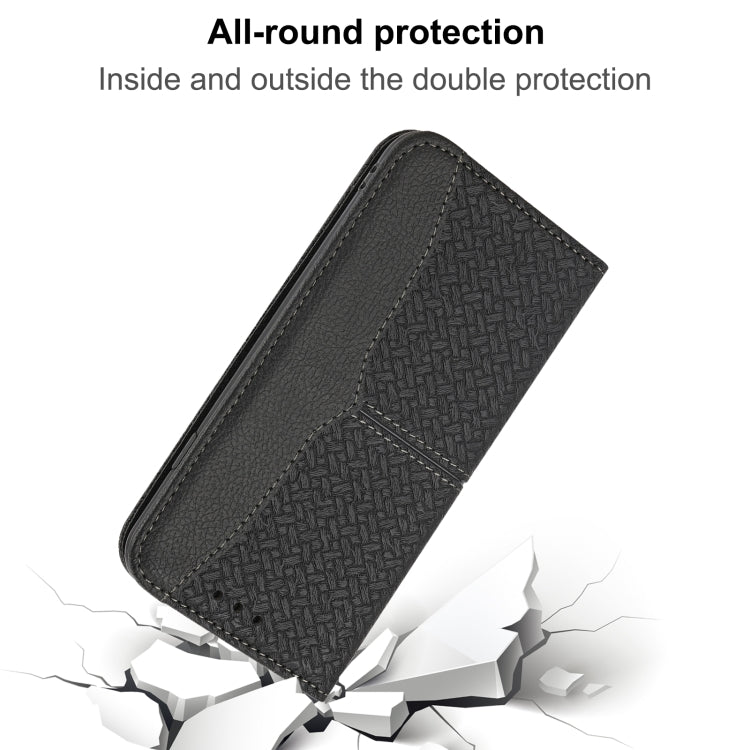 For iPhone 15 Pro Woven Texture Stitching Magnetic Leather Phone Case(Black) - HoMEdemic™ 