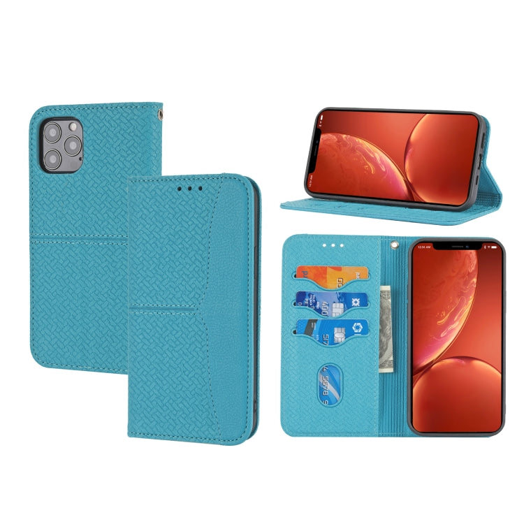 For iPhone 15 Pro Woven Texture Stitching Magnetic Leather Phone Case(Blue) - HoMEdemic™ 
