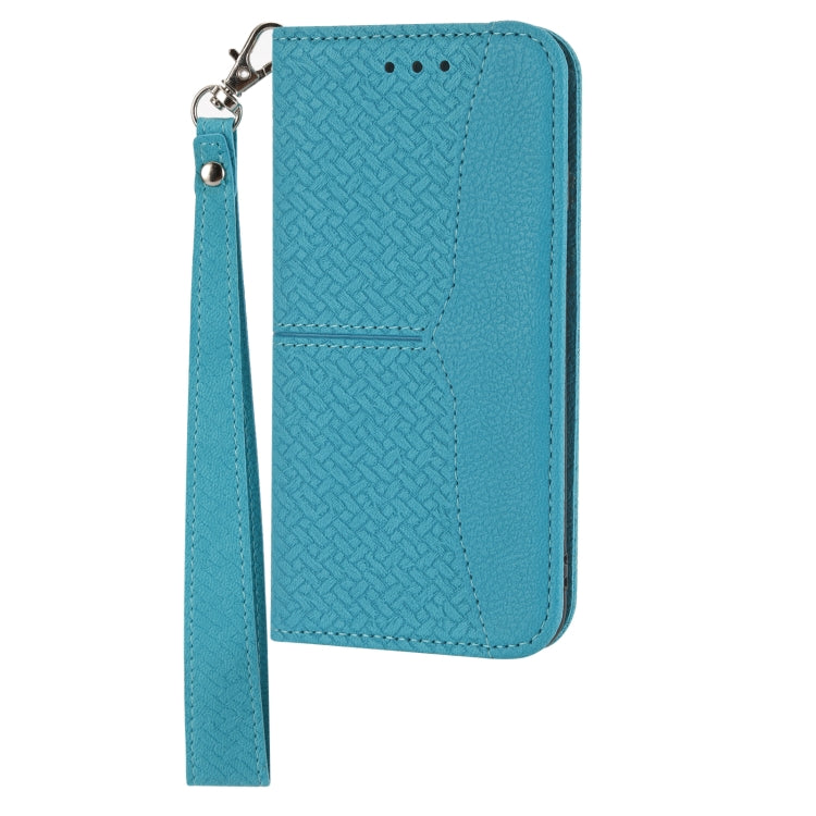 For iPhone 15 Pro Woven Texture Stitching Magnetic Leather Phone Case(Blue) - HoMEdemic™ 