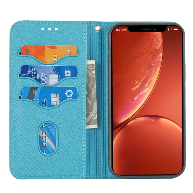 For iPhone 15 Pro Woven Texture Stitching Magnetic Leather Phone Case(Blue) - HoMEdemic™ 