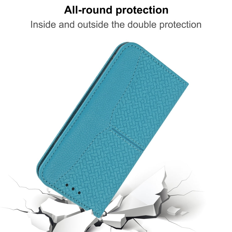 For iPhone 15 Pro Woven Texture Stitching Magnetic Leather Phone Case(Blue) - HoMEdemic™ 