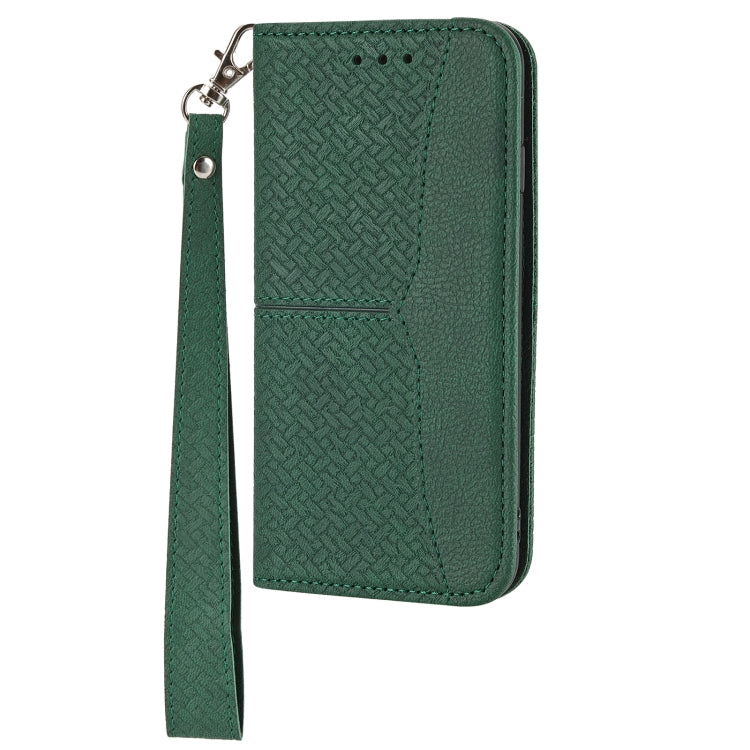 For iPhone 15 Pro Woven Texture Stitching Magnetic Leather Phone Case(Green) - HoMEdemic™ 