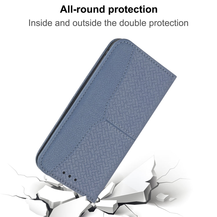 For iPhone 15 Pro Woven Texture Stitching Magnetic Leather Phone Case(Grey) - HoMEdemic™ 