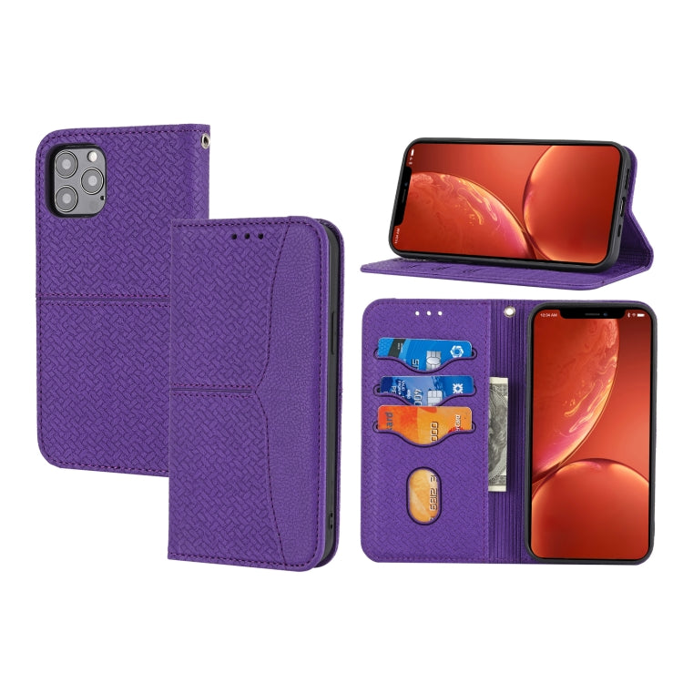 For iPhone 15 Pro Woven Texture Stitching Magnetic Leather Phone Case(Purple) - HoMEdemic™ 