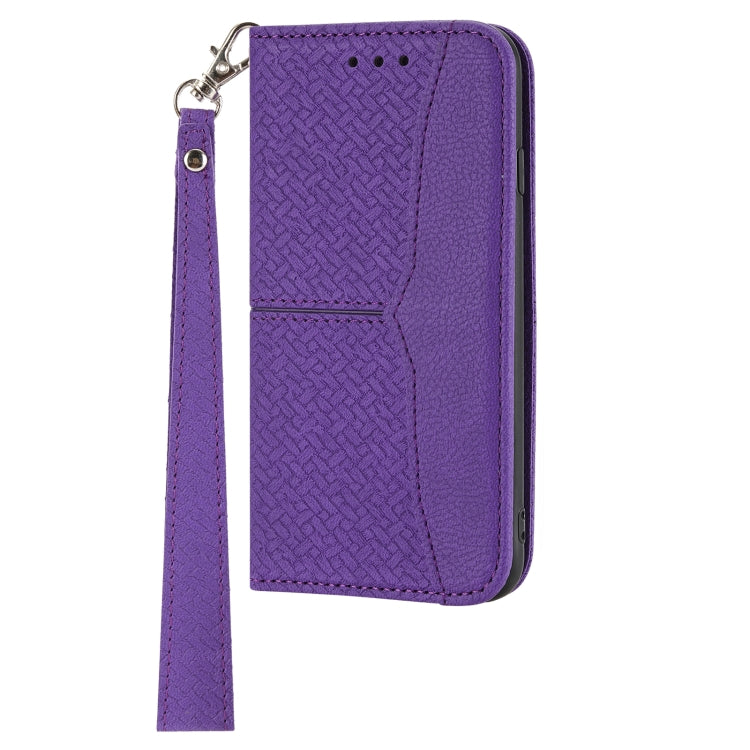 For iPhone 15 Pro Woven Texture Stitching Magnetic Leather Phone Case(Purple) - HoMEdemic™ 