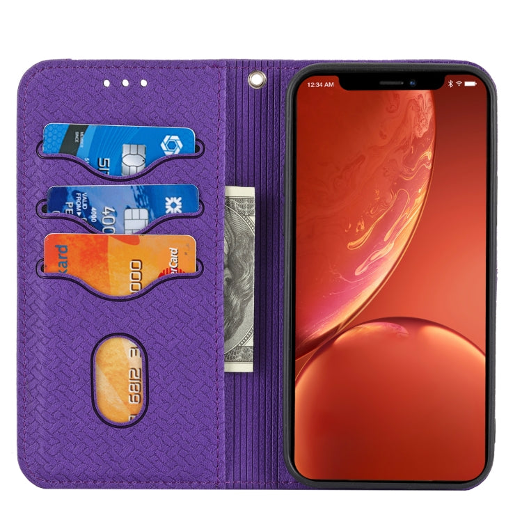 For iPhone 15 Pro Woven Texture Stitching Magnetic Leather Phone Case(Purple) - HoMEdemic™ 