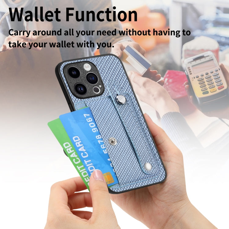 For iPhone 15 Pro Wristband Kickstand Card Wallet Back Phone Case with Tool Knife(Blue) - HoMEdemic™ 