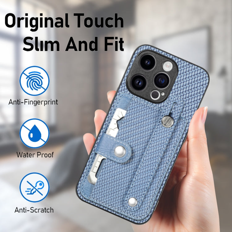 For iPhone 15 Pro Wristband Kickstand Card Wallet Back Phone Case with Tool Knife(Blue) - HoMEdemic™ 