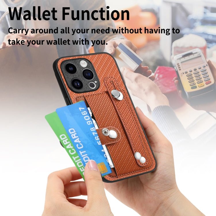 For iPhone 15 Pro Wristband Kickstand Card Wallet Back Phone Case with Tool Knife(Brown) - HoMEdemic™ 