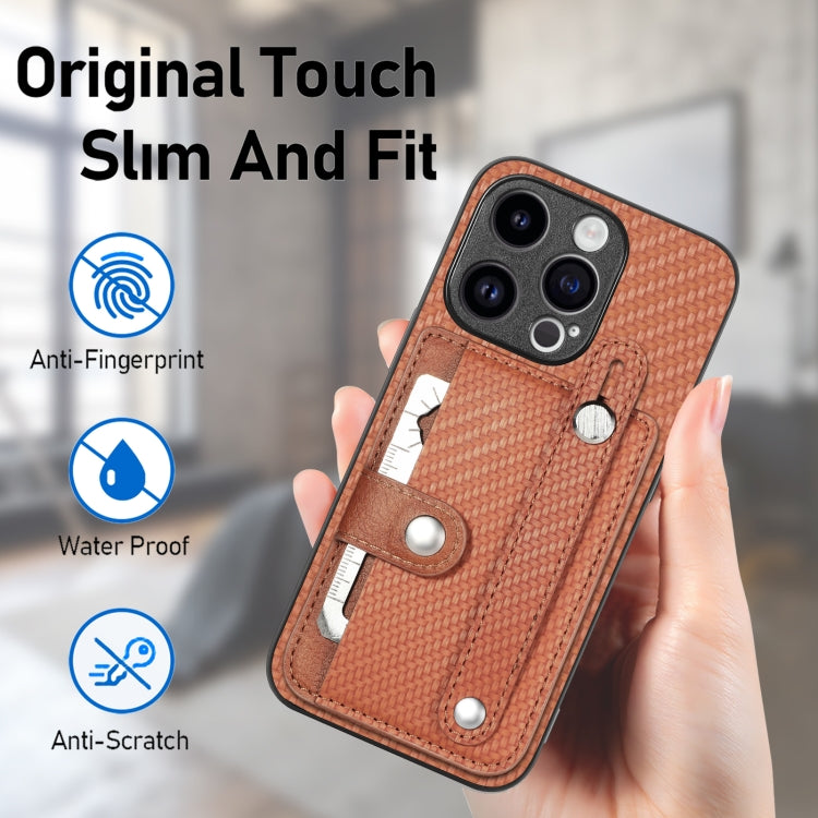 For iPhone 15 Pro Wristband Kickstand Card Wallet Back Phone Case with Tool Knife(Brown) - HoMEdemic™ 