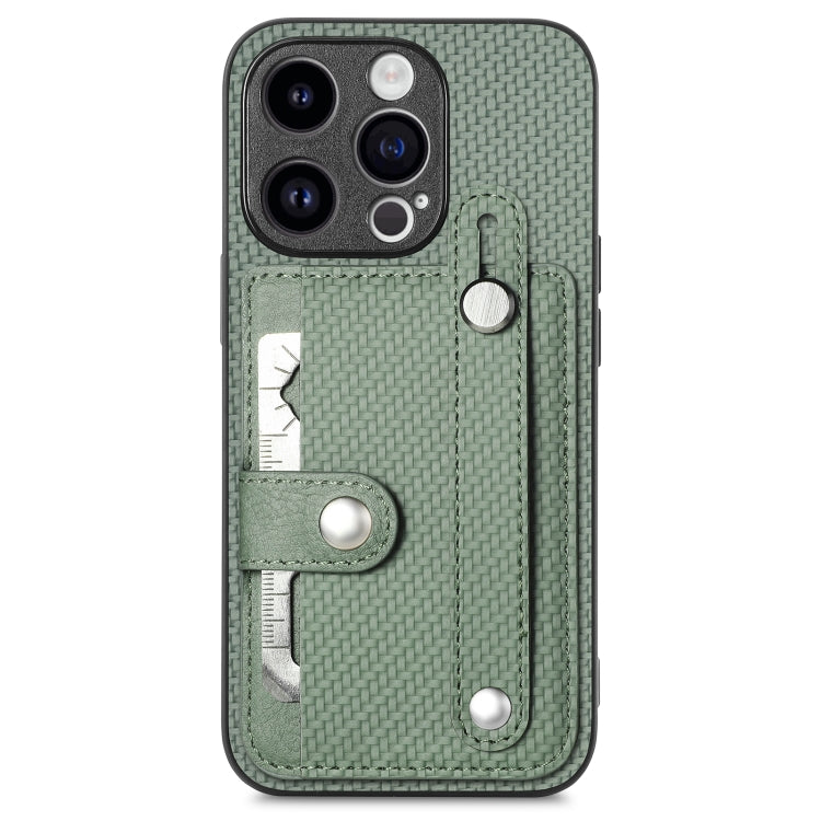 For iPhone 15 Pro Wristband Kickstand Card Wallet Back Phone Case with Tool Knife(Green) - HoMEdemic™ 