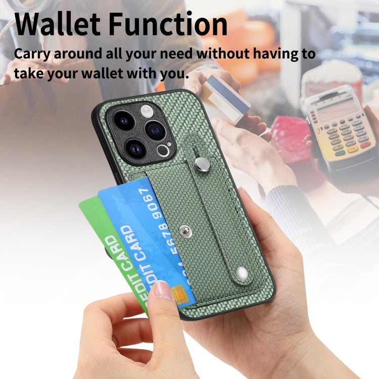 For iPhone 15 Pro Wristband Kickstand Card Wallet Back Phone Case with Tool Knife(Green) - HoMEdemic™ 