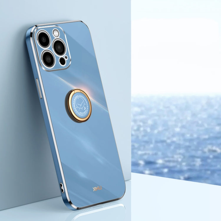 For iPhone 15 Pro XINLI Straight Edge 6D Electroplate TPU Phone Case with Ring Holder(Celestial Blue) - HoMEdemic™ 