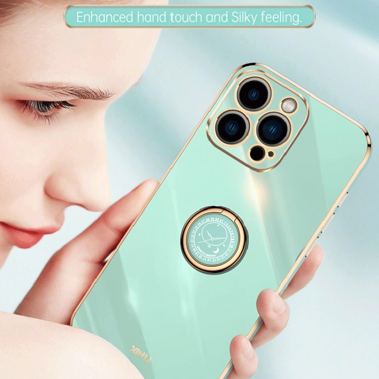 For iPhone 15 Pro XINLI Straight Edge 6D Electroplate TPU Phone Case with Ring Holder(Mint Green) - HoMEdemic™ 