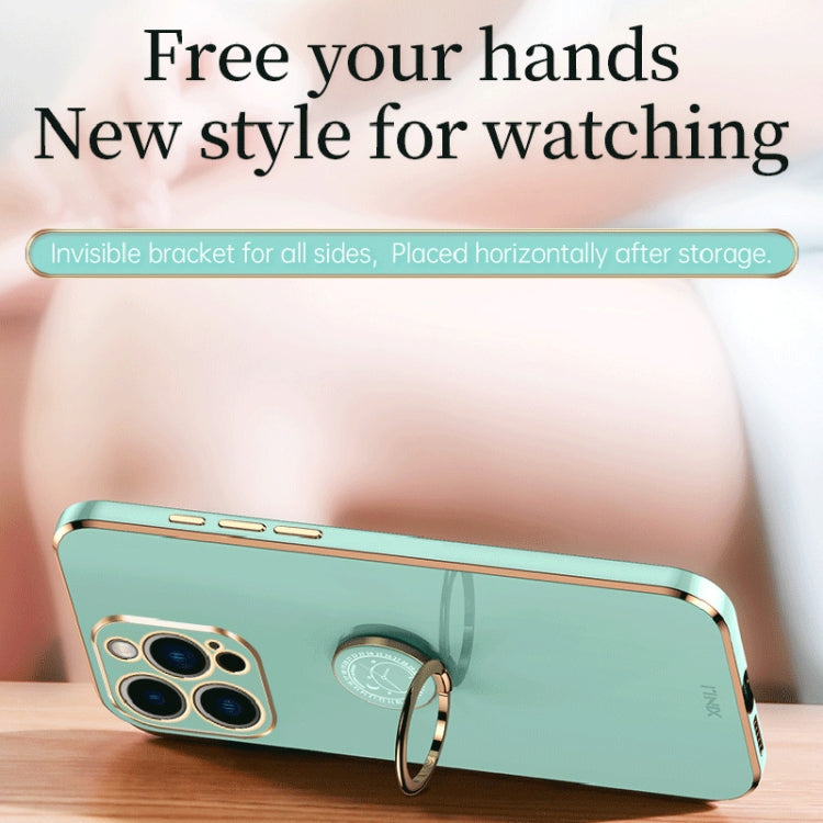 For iPhone 15 Pro XINLI Straight Edge 6D Electroplate TPU Phone Case with Ring Holder(Mint Green) - HoMEdemic™ 