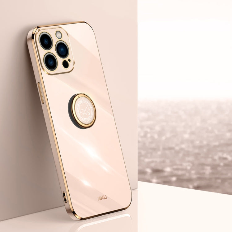 For iPhone 15 Pro XINLI Straight Edge 6D Electroplate TPU Phone Case with Ring Holder(Pink) - HoMEdemic™ 
