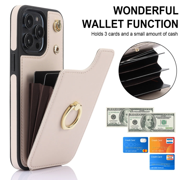 For iPhone 15 Pro YM005 Skin Feel Card Bag Phone Case with Long Lanyard(Apricot) - HoMEdemic™ 