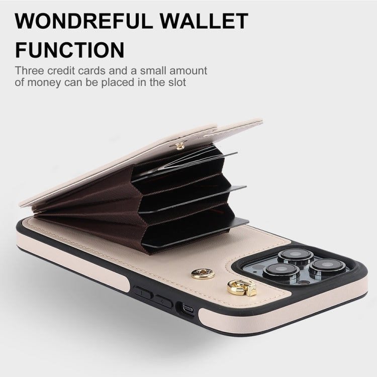 For iPhone 15 Pro YM005 Skin Feel Card Bag Phone Case with Long Lanyard(Apricot) - HoMEdemic™ 