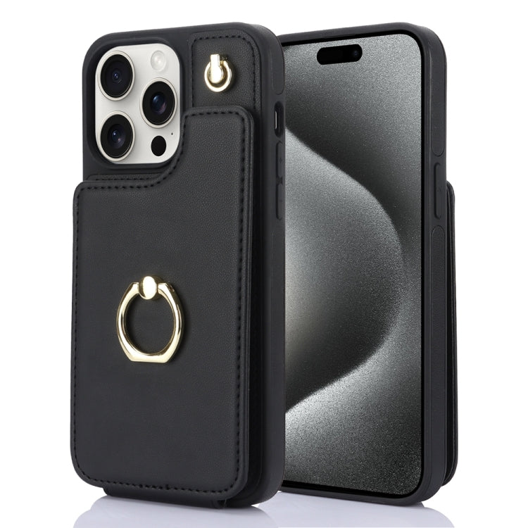 For iPhone 15 Pro YM005 Skin Feel Card Bag Phone Case with Long Lanyard(Black) - HoMEdemic™ 