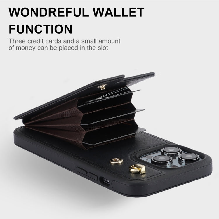 For iPhone 15 Pro YM005 Skin Feel Card Bag Phone Case with Long Lanyard(Black) - HoMEdemic™ 