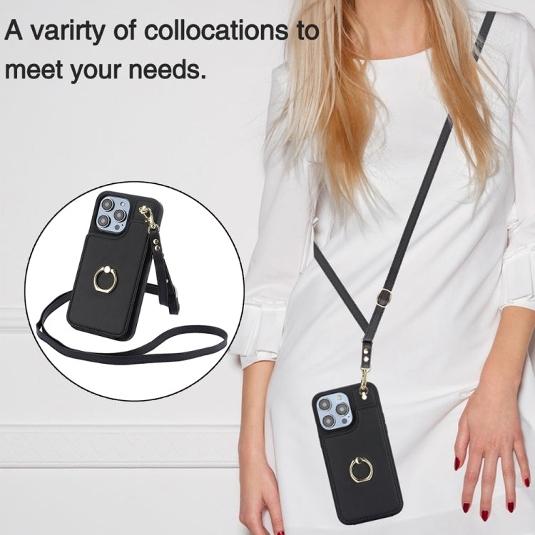For iPhone 15 Pro YM005 Skin Feel Card Bag Phone Case with Long Lanyard(Black) - HoMEdemic™ 