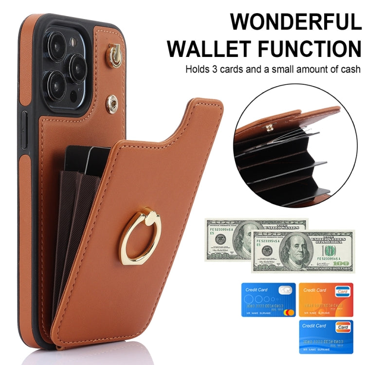 For iPhone 15 Pro YM005 Skin Feel Card Bag Phone Case with Long Lanyard(Brown) - HoMEdemic™ 
