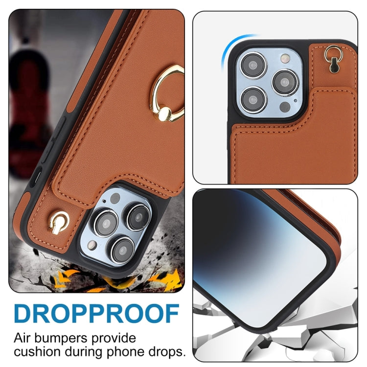 For iPhone 15 Pro YM005 Skin Feel Card Bag Phone Case with Long Lanyard(Brown) - HoMEdemic™ 